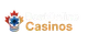 Logo of the best online casinos in Canada – red maple leaf integrated with a casino chip symbol, featuring white and gold brand text on dark background, representing trusted Canadian gambling sites.