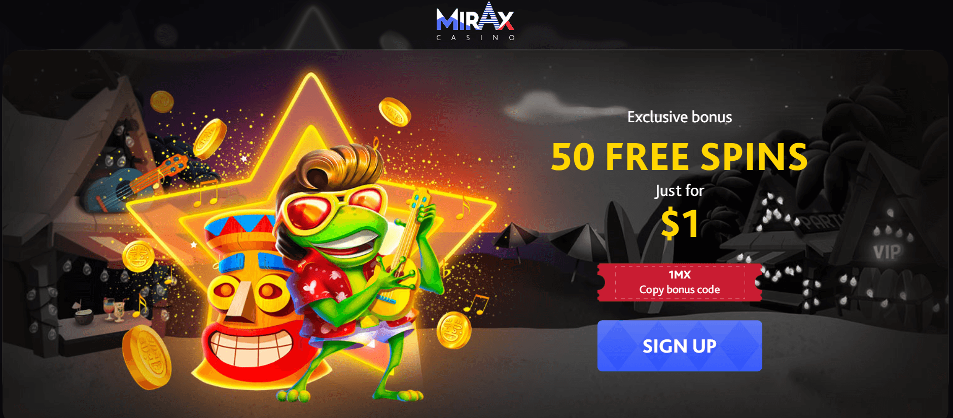 50 Free Spins for $1 on Aloha King Elvise form Mirax Casino