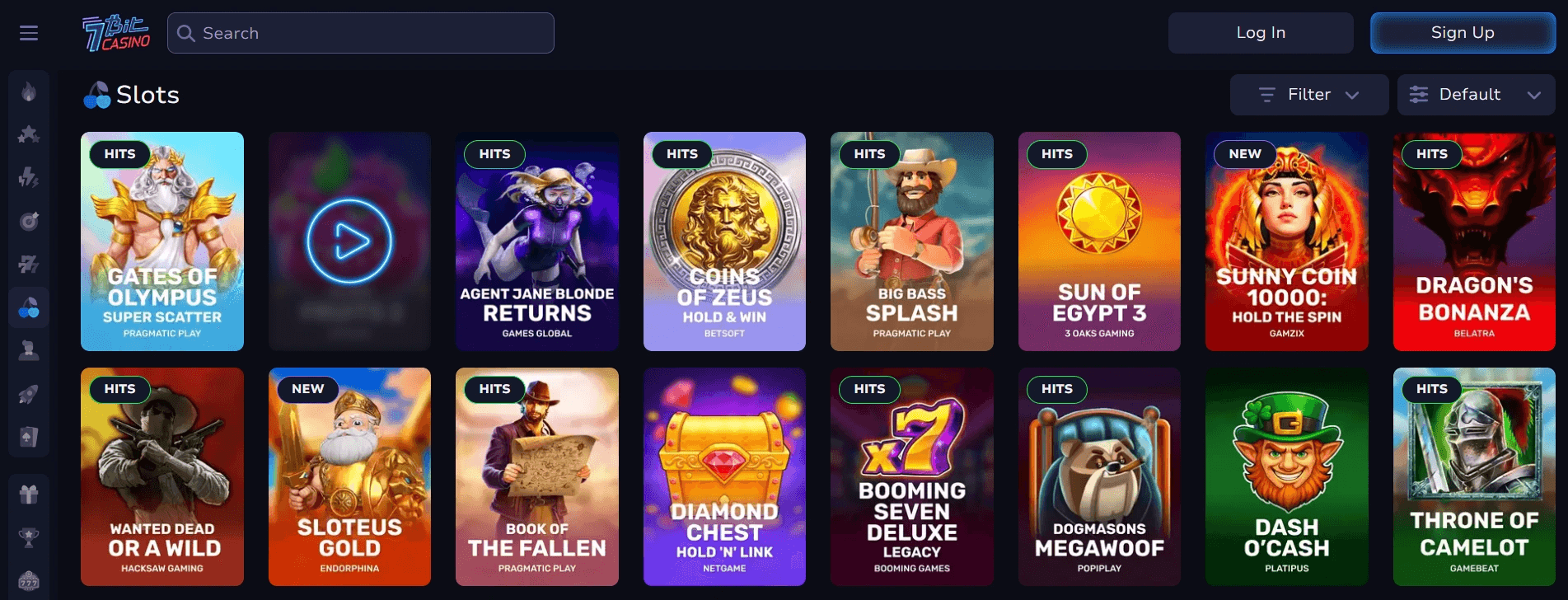 7Bit Casino slot collection featuring popular games like Gates of Olympus and Big Bass Splash